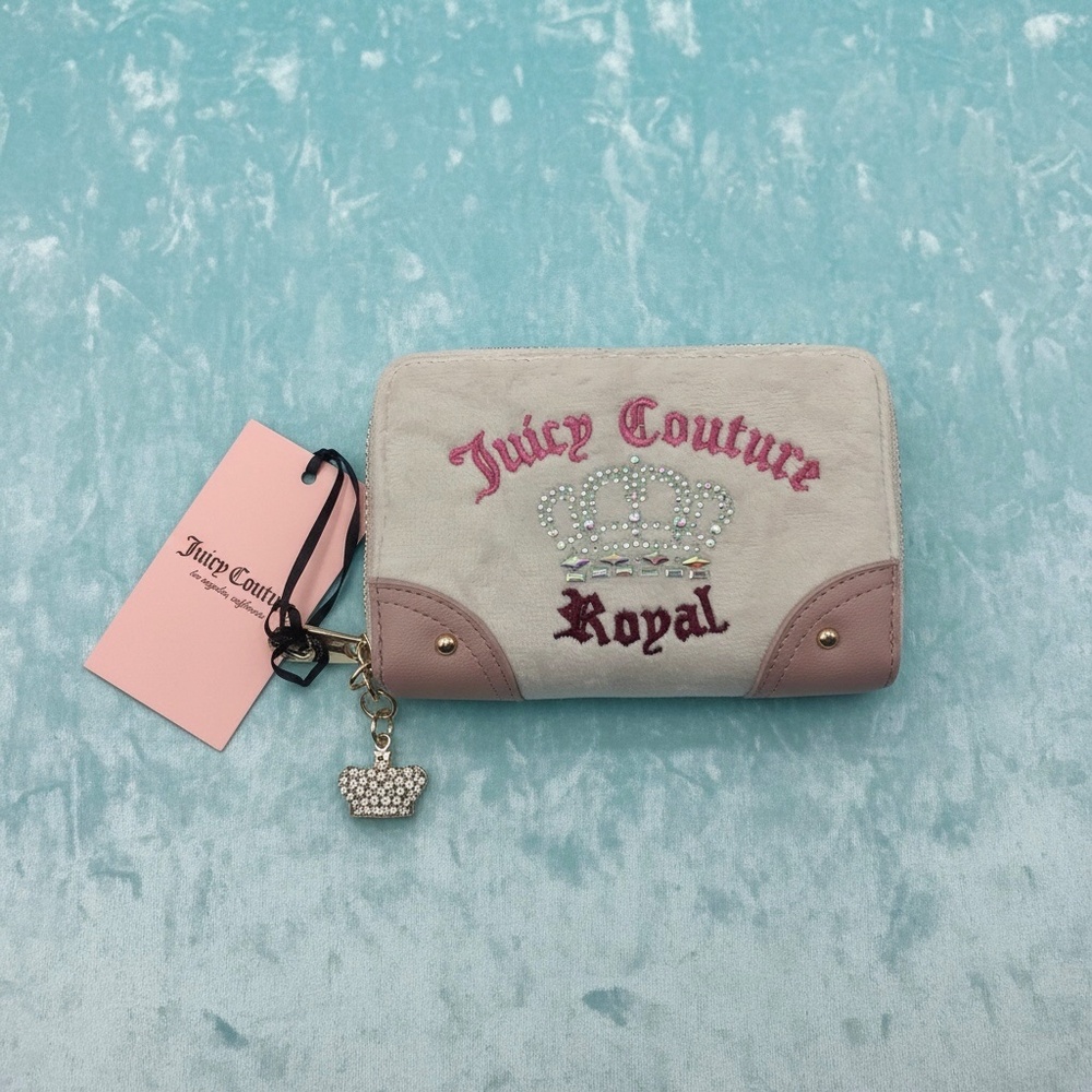 NWT Juicy Couture Royal Crown Wallet, Pale Pink Velour Double Zip-Around Wallet
